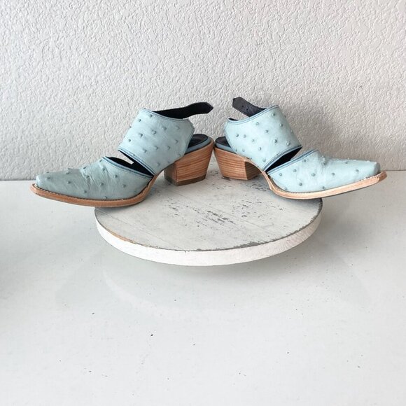 Lane Robin Mule Cowboy Boots Womens 8 Cowgirl Western Blue Ostrich Short Ankle - Picture 6 of 9